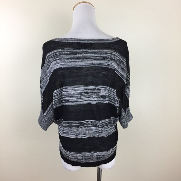BCBGMAXAZRIA Black Gray White Striped Pattern Dolman Sleeve Knit Sweater - Picture 7 of 7